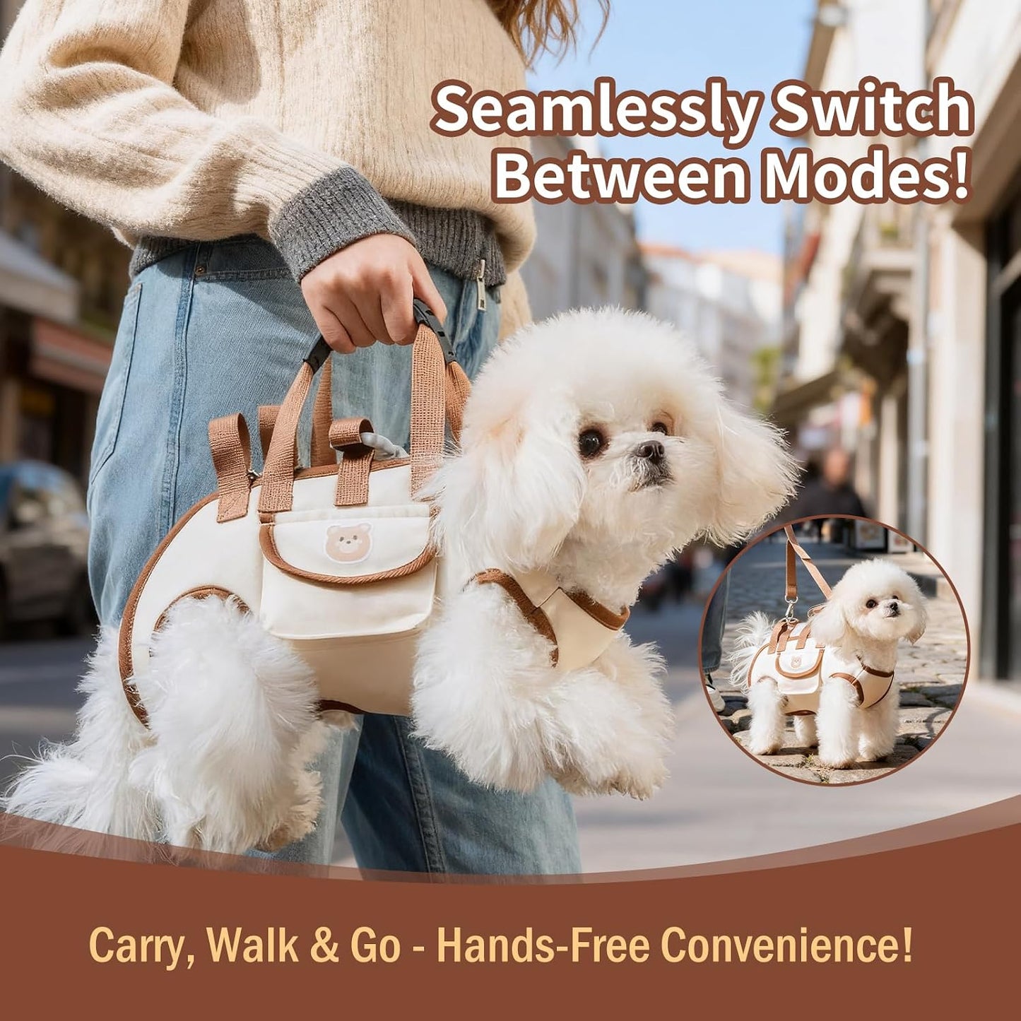 Puppy Sling Carrier Dog Lift Harness, Full Body Lift Harness for Small Dogs and Cats, Adjustable Breathable Vest Straps Portable Pet Carrier Backpack, Hands Free for Pets Cats Outdoor Travel (M)