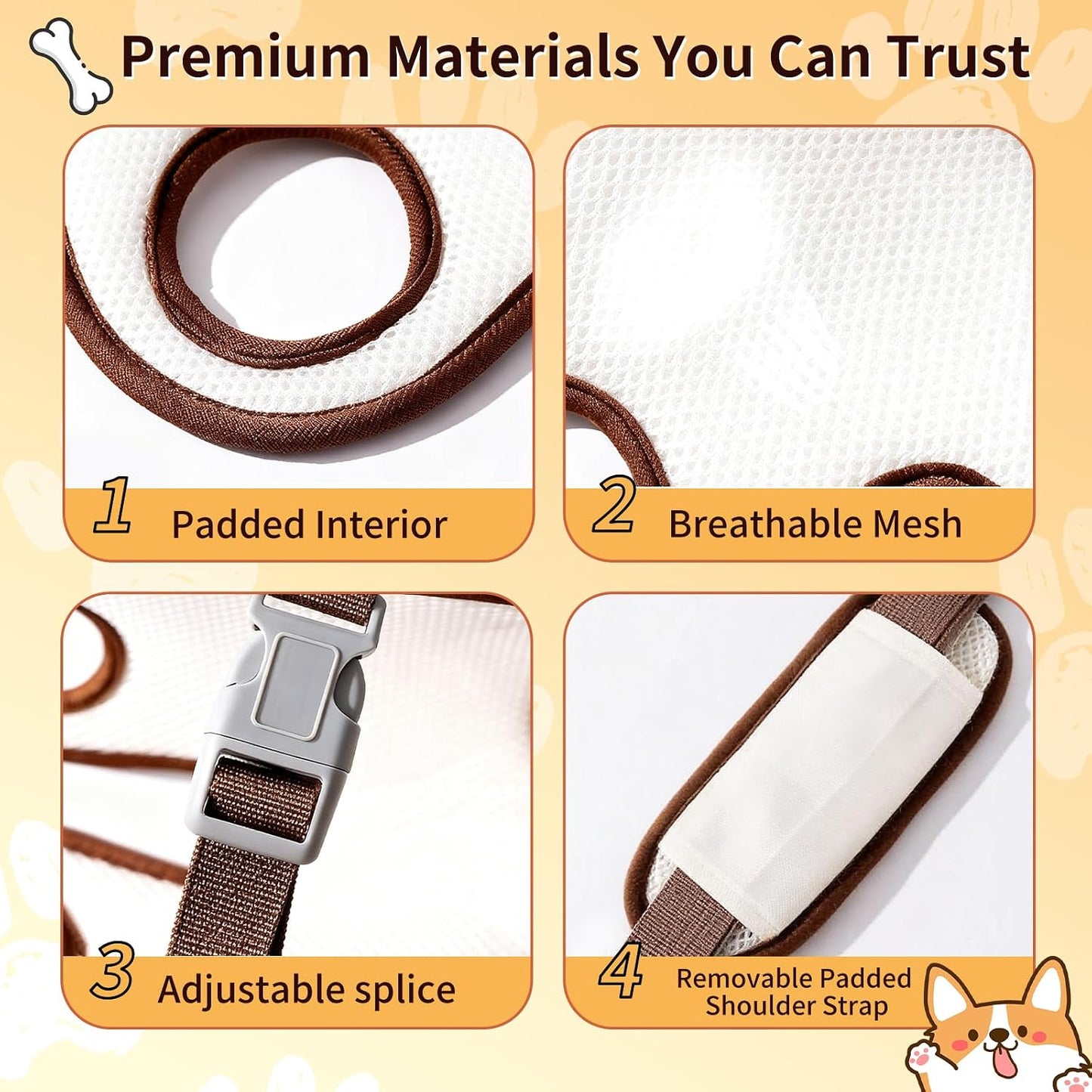Puppy Sling Carrier Dog Lift Harness, Full Body Lift Harness for Small Dogs and Cats, Adjustable Breathable Vest Straps Portable Pet Carrier Backpack, Hands Free for Pets Cats Outdoor Travel (M)