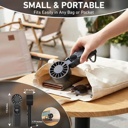Handheld Fan – 6000Mah Battery, 1-199 Speeds, USB Rechargeable Mini Fan, 3-In-1 Foldable Small Battery Operated Fan, LED Display Personal Cooling Fan for Travel Home Office – Black