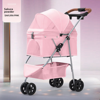 Luxury 3-Tier Foldable Pet Stroller with Tray & Storage Basket
