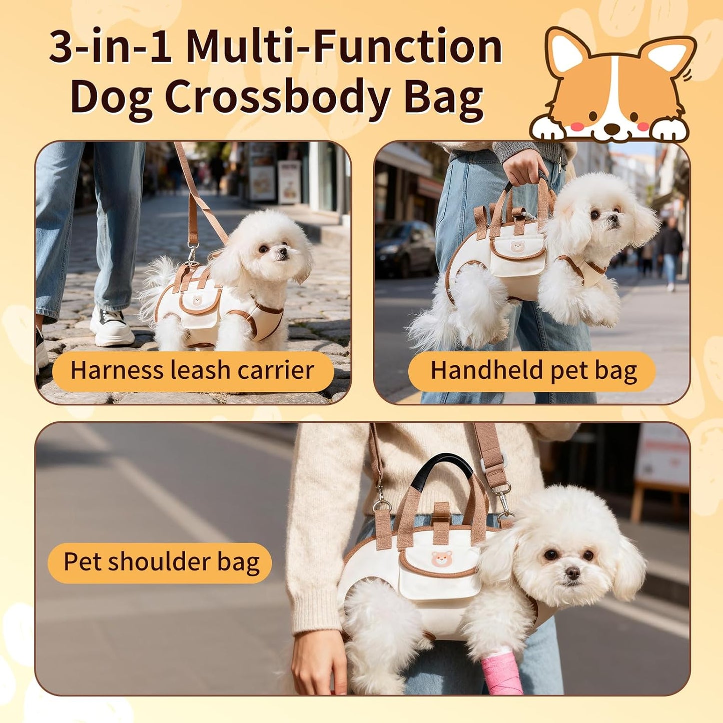 Puppy Sling Carrier Dog Lift Harness, Full Body Lift Harness for Small Dogs and Cats, Adjustable Breathable Vest Straps Portable Pet Carrier Backpack, Hands Free for Pets Cats Outdoor Travel (M)