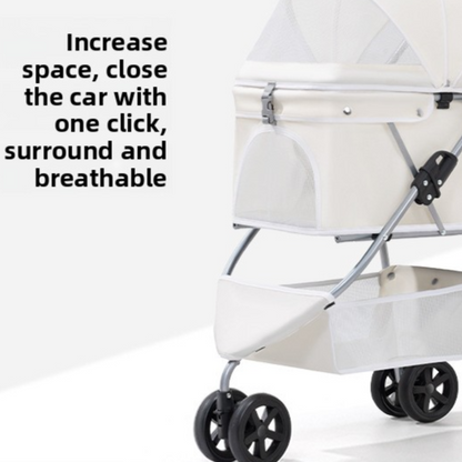Luxury 3-Tier Foldable Pet Stroller with Tray & Storage Basket
