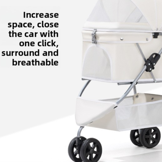 Luxury 3-Tier Foldable Pet Stroller with Tray & Storage Basket