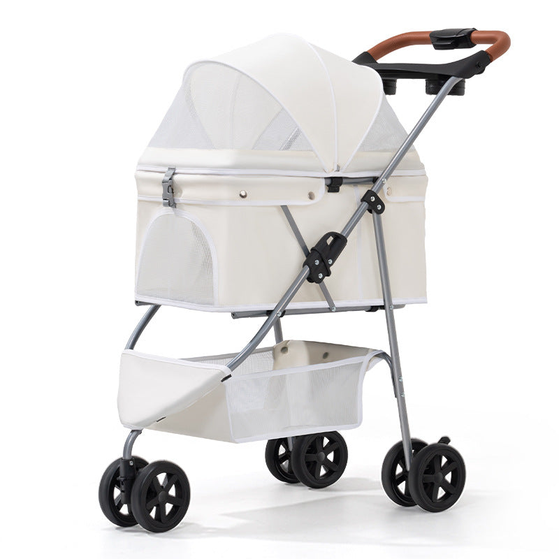 Luxury 3-Tier Foldable Pet Stroller with Tray & Storage Basket