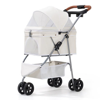 Luxury 3-Tier Foldable Pet Stroller with Tray & Storage Basket