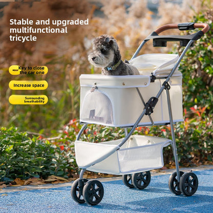 Luxury 3-Tier Foldable Pet Stroller with Tray & Storage Basket