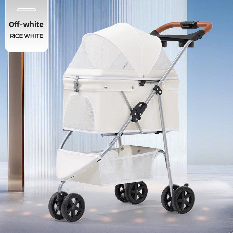 Luxury 3-Tier Foldable Pet Stroller with Tray & Storage Basket