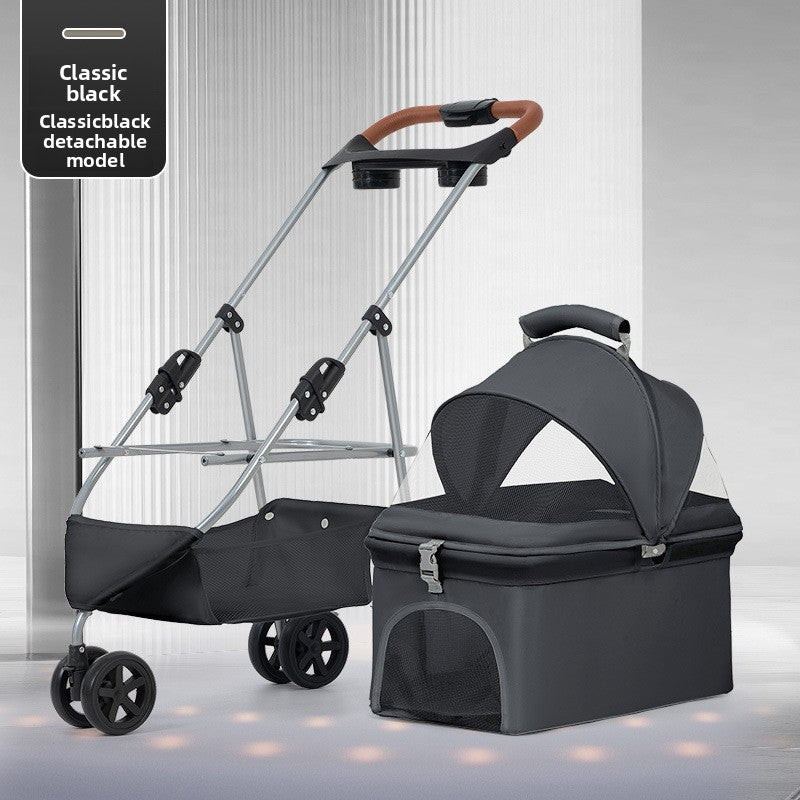 Luxury 3-Tier Foldable Pet Stroller with Tray & Storage Basket