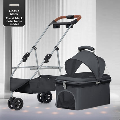 Luxury 3-Tier Foldable Pet Stroller with Tray & Storage Basket