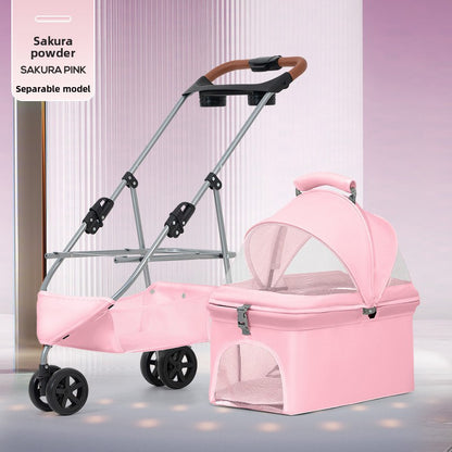 Luxury 3-Tier Foldable Pet Stroller with Tray & Storage Basket