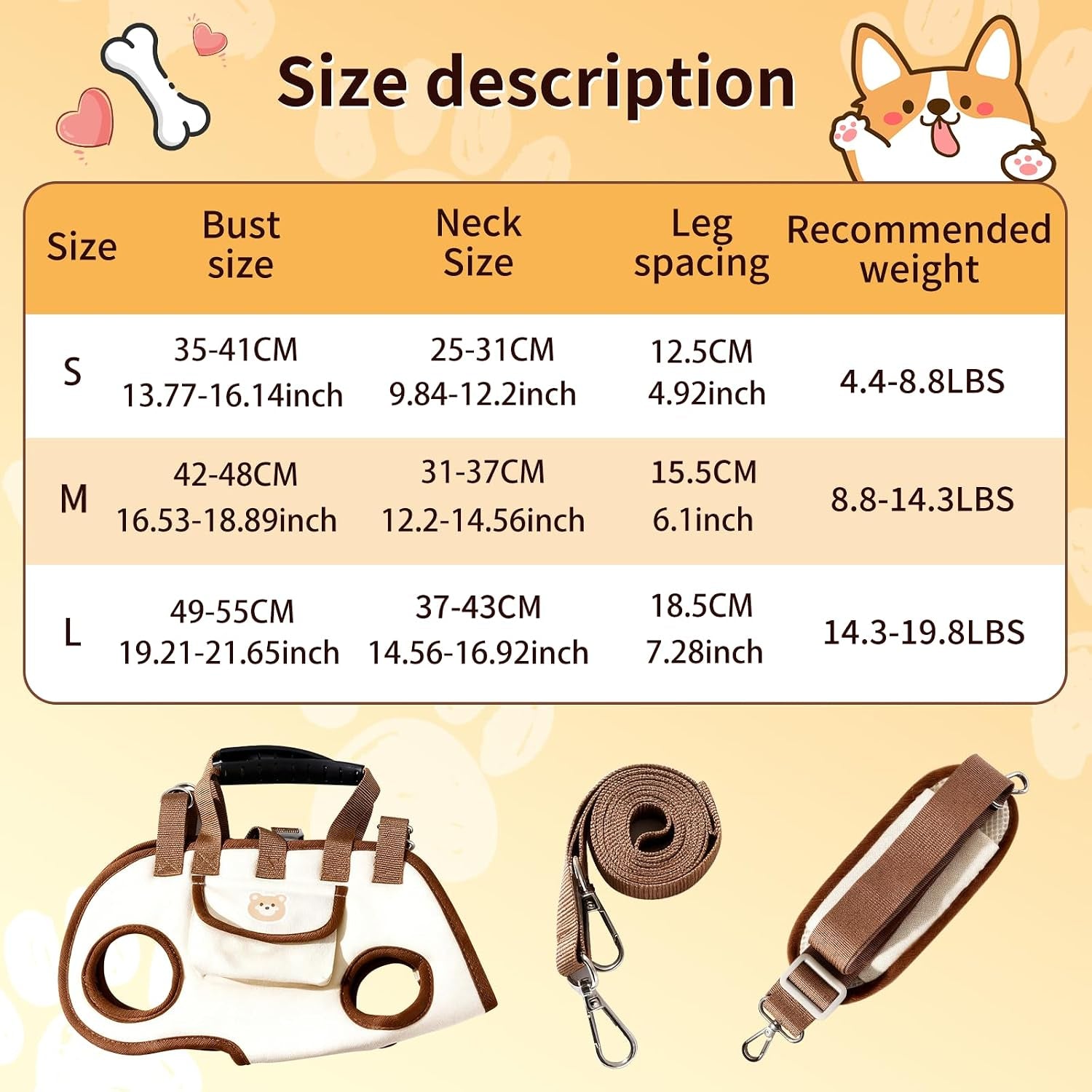 Puppy Sling Carrier Dog Lift Harness, Full Body Lift Harness for Small Dogs and Cats, Adjustable Breathable Vest Straps Portable Pet Carrier Backpack, Hands Free for Pets Cats Outdoor Travel (M)