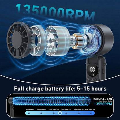 Handheld Fan – 6000Mah Battery, 1-199 Speeds, USB Rechargeable Mini Fan, 3-In-1 Foldable Small Battery Operated Fan, LED Display Personal Cooling Fan for Travel Home Office – Black