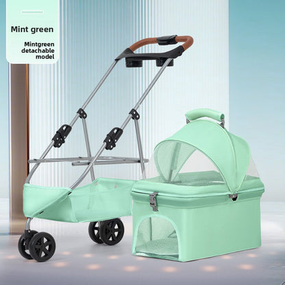 Luxury 3-Tier Foldable Pet Stroller with Tray & Storage Basket