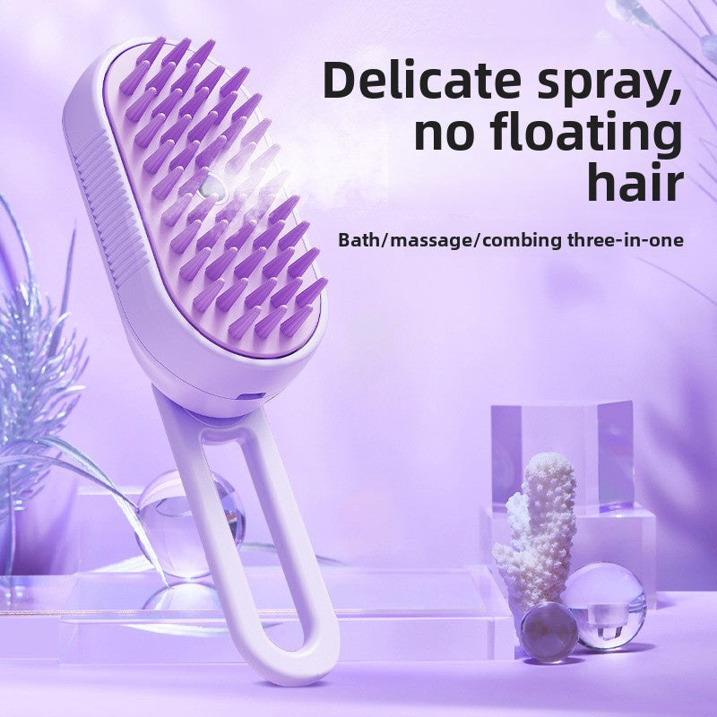 Electric Steam Grooming Brush for Cats & Dogs – 3-in-1 USB Rechargeable Spa Tool