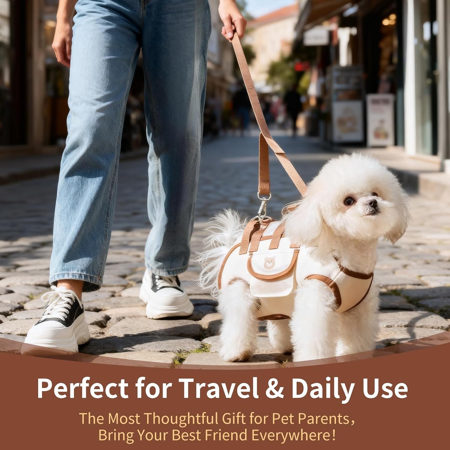 Puppy Sling Carrier Dog Lift Harness, Full Body Lift Harness for Small Dogs and Cats, Adjustable Breathable Vest Straps Portable Pet Carrier Backpack, Hands Free for Pets Cats Outdoor Travel (M)