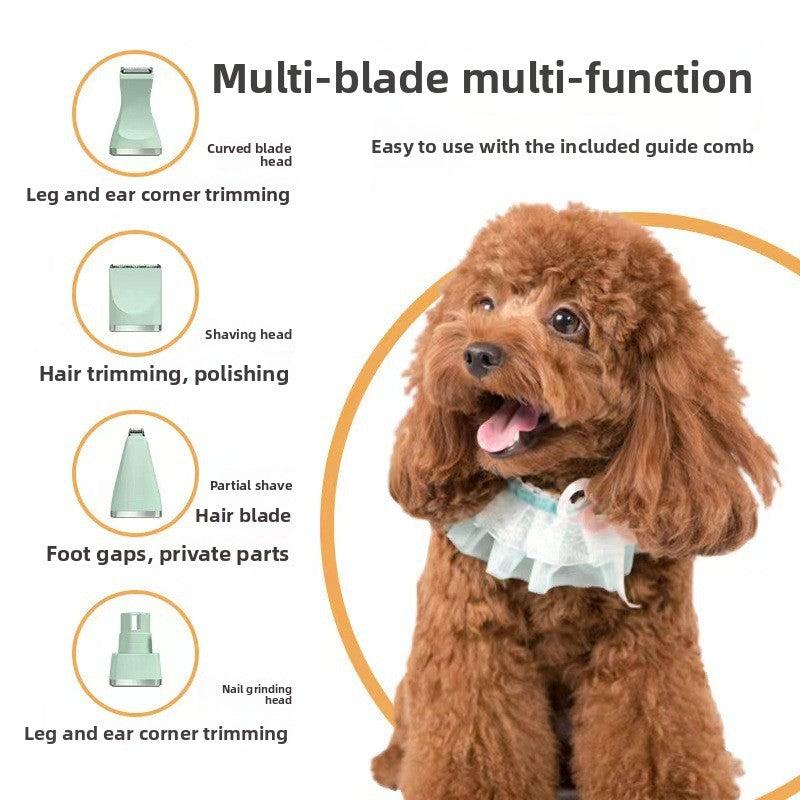 4-in-1 Electric Pet Grooming Kit – Quiet Trimmer, Clippers & Nail Grinder for Dogs & Cats