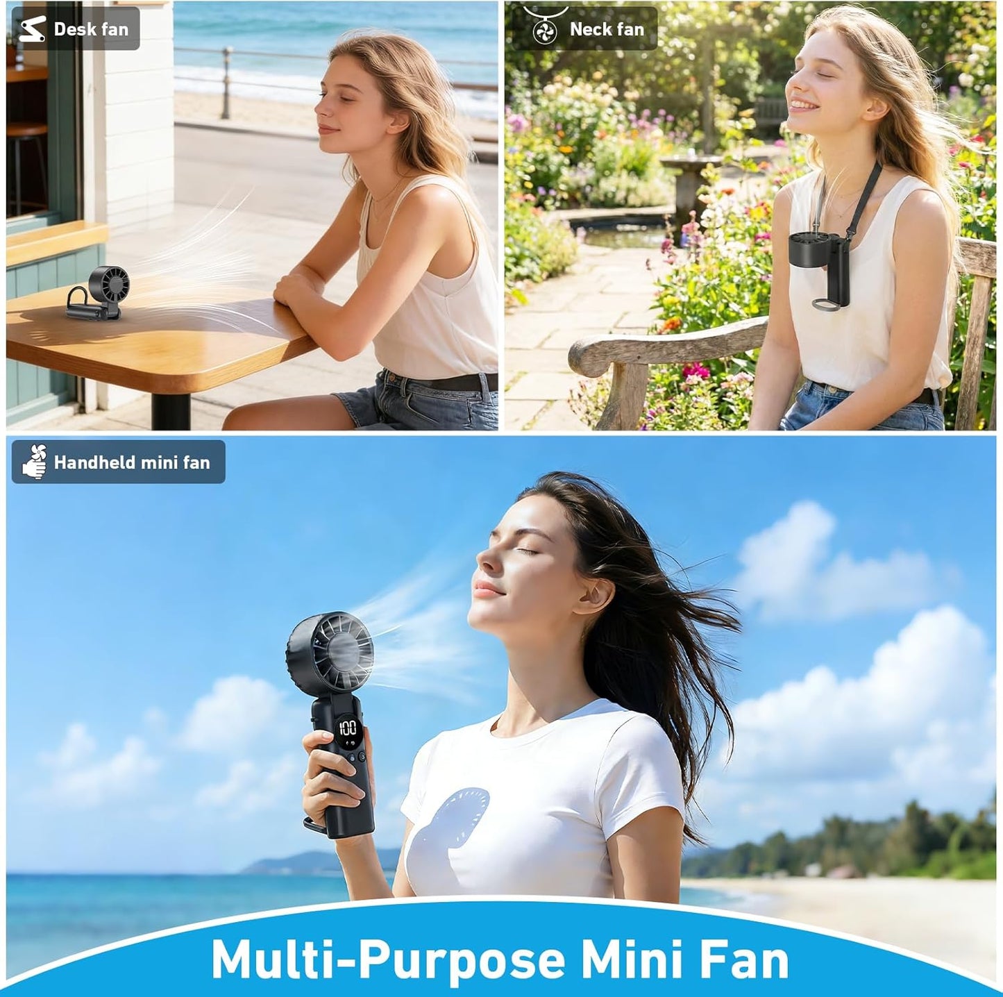Handheld Fan – 6000Mah Battery, 1-199 Speeds, USB Rechargeable Mini Fan, 3-In-1 Foldable Small Battery Operated Fan, LED Display Personal Cooling Fan for Travel Home Office – Black