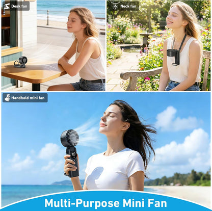 Handheld Fan – 6000Mah Battery, 1-199 Speeds, USB Rechargeable Mini Fan, 3-In-1 Foldable Small Battery Operated Fan, LED Display Personal Cooling Fan for Travel Home Office – Black
