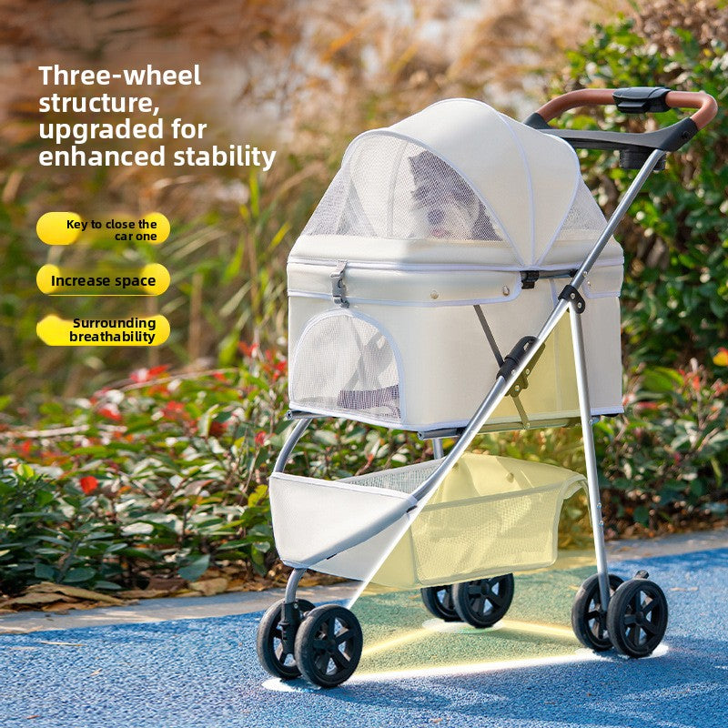 Luxury 3-Tier Foldable Pet Stroller with Tray & Storage Basket