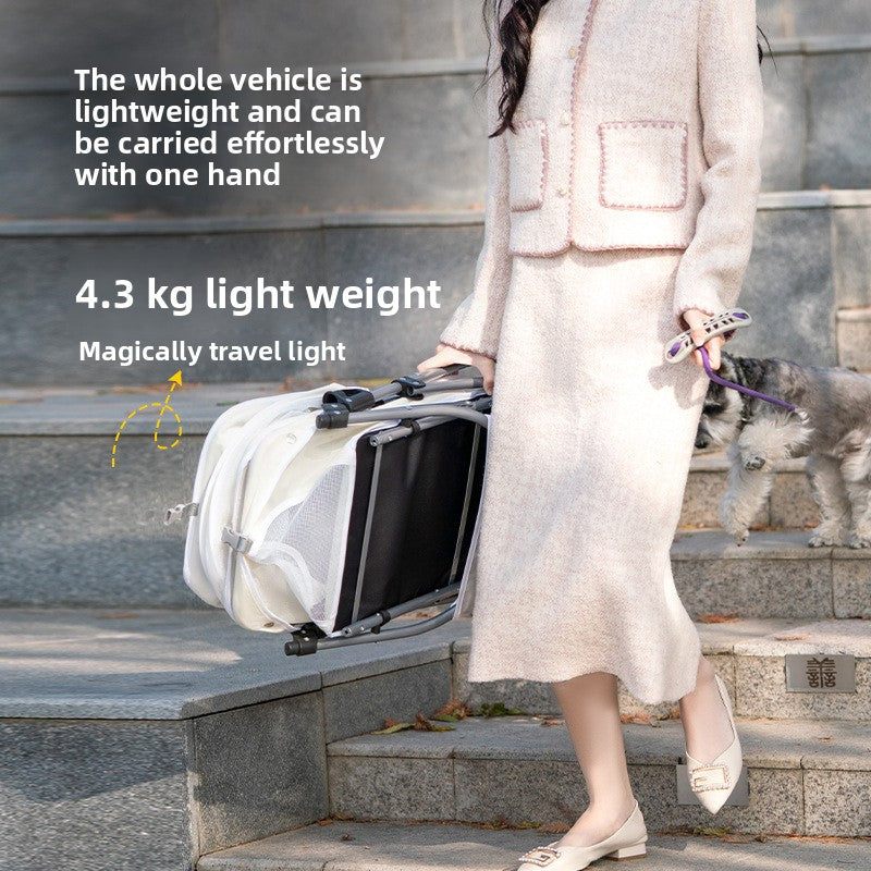 Luxury 3-Tier Foldable Pet Stroller with Tray & Storage Basket