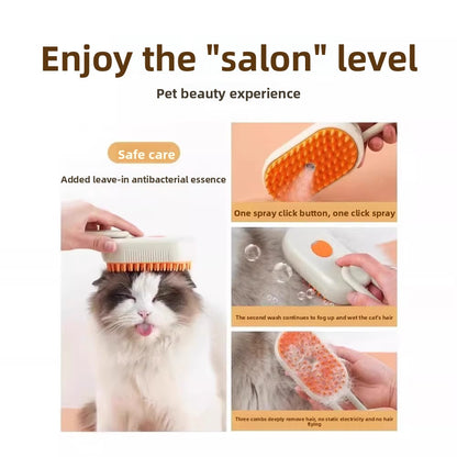 Electric Steam Grooming Brush for Cats & Dogs – 3-in-1 USB Rechargeable Spa Tool