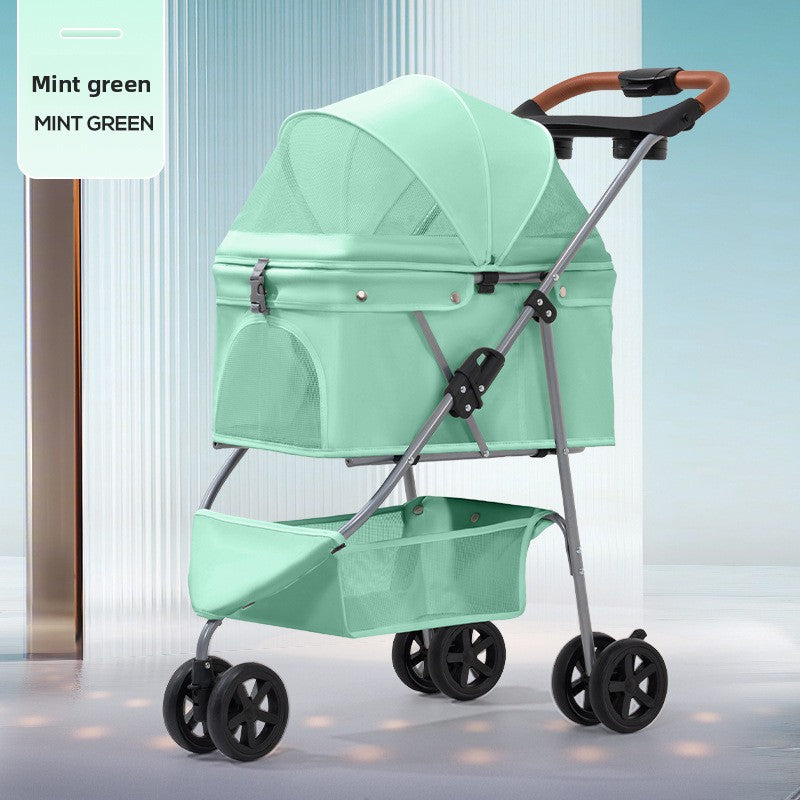 Luxury 3-Tier Foldable Pet Stroller with Tray & Storage Basket