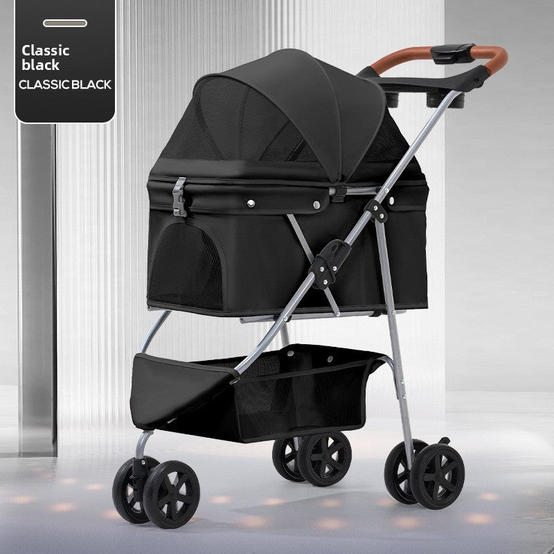 Luxury 3-Tier Foldable Pet Stroller with Tray & Storage Basket
