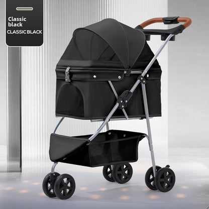 Luxury 3-Tier Foldable Pet Stroller with Tray & Storage Basket